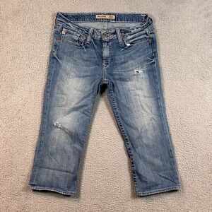 BIG STAR MADDIE Mid Rise Capri Jeans Distressed Blue Denim Size 30